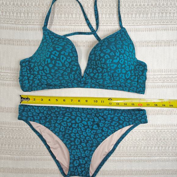 Shade & Shore Blue Leopard Bikini 2-Piece Swimsuit Size L/34D New - Picture 3 of 5